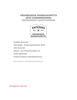 Progressive Massachusetts 2020 Congressional Endorsement Questionnaire