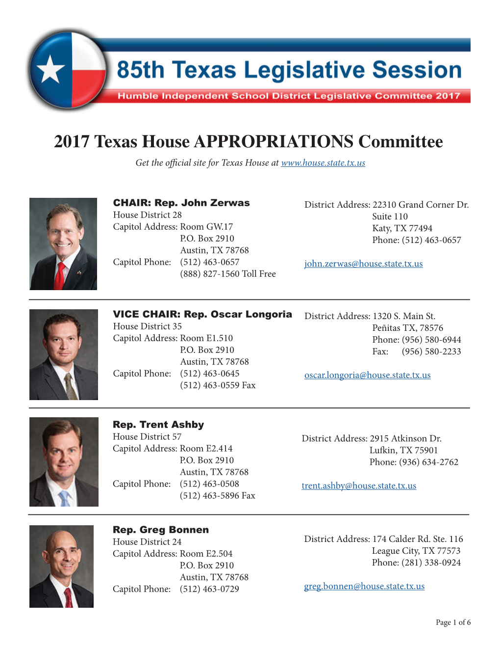 2017 Texas House APPROPRIATIONS Committee Get the Official Site for Texas House At