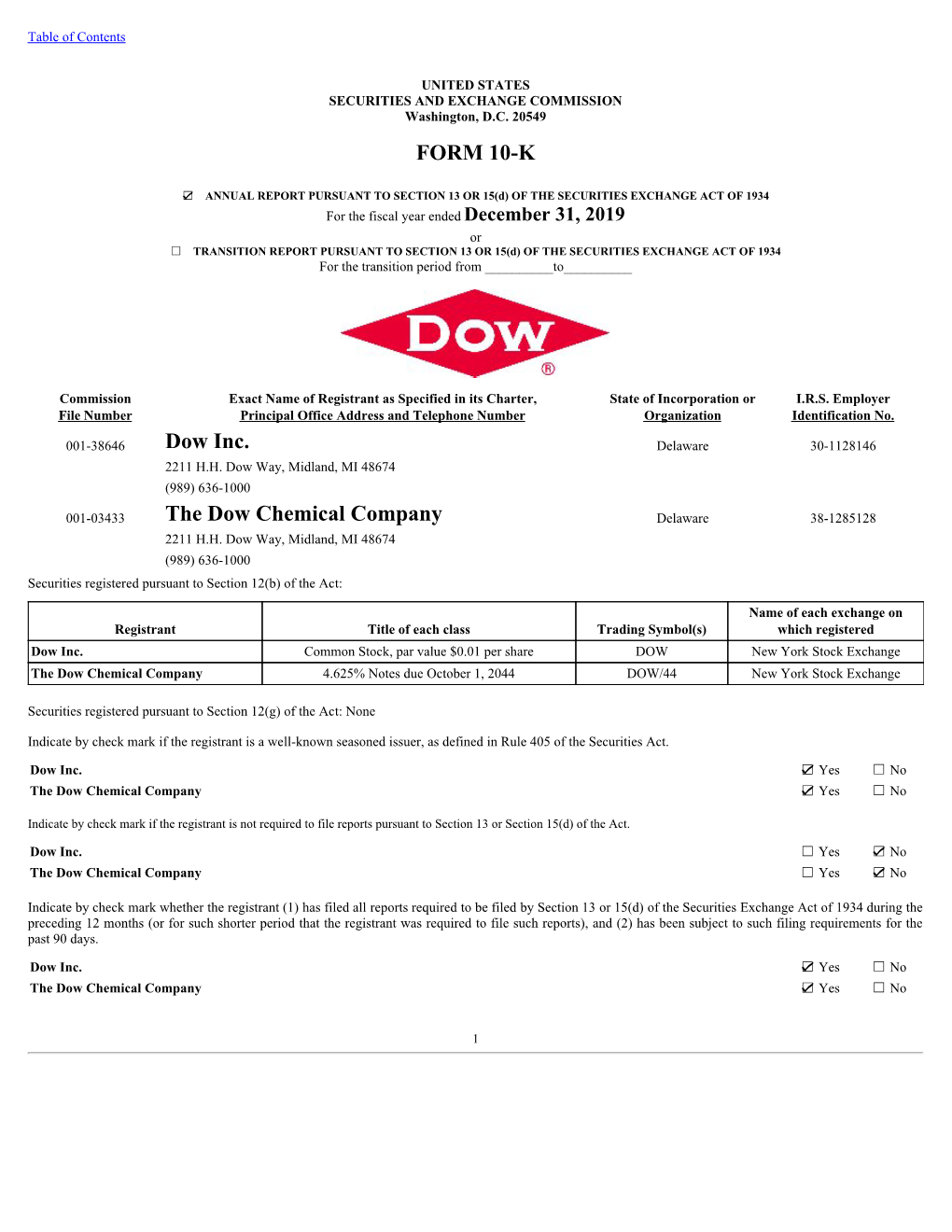 FORM 10-K Dow Inc. the Dow Chemical Company