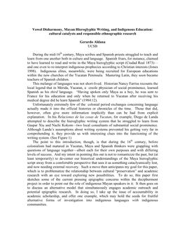 Vowel Disharmony, Mayan Hieroglyphic Writing, and Indigenous Education: Cultural Catalysts and Responsible Ethnographic Research