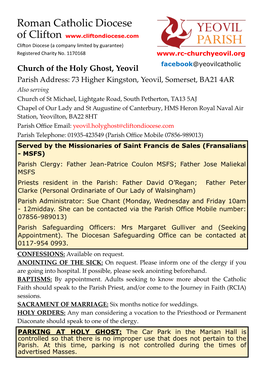 Roman Catholic Diocese of Clifton Clifton Diocese (A Company Limited by Guarantee) Registered Charity No