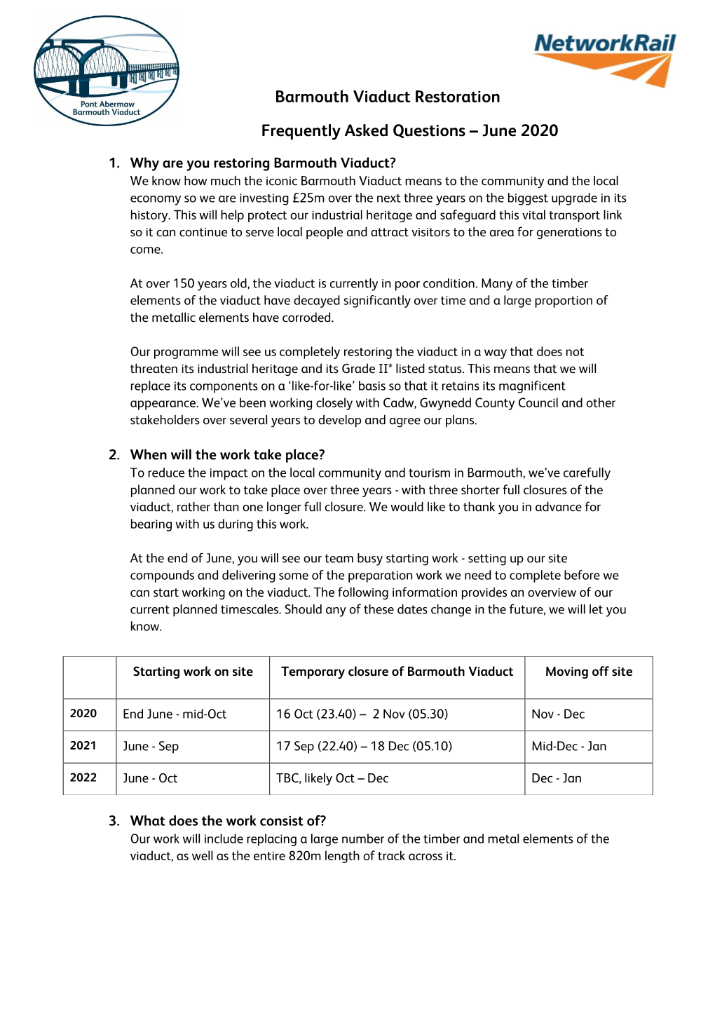 Barmouth Viaduct Upgrade Faqs English June 2020