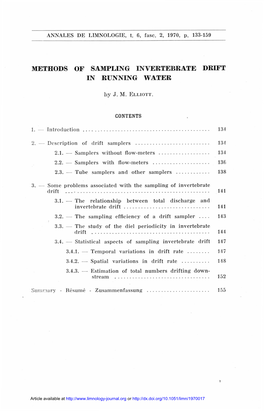 Methods of Sampling Invertebrate Drift in Running Water