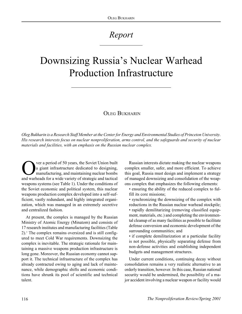 NPR81: Downsizing Russia's Nuclear Warhead Production Infrastructure