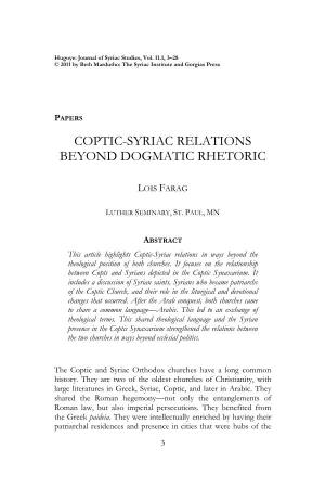 Coptic-Syriac Relations Beyond Dogmatic Rhetoric