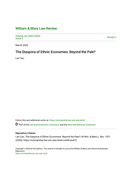 The Diaspora of Ethnic Economies: Beyond the Pale?