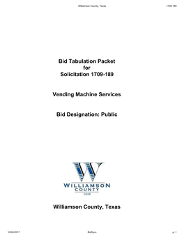 Bid Tabulation Packet for Solicitation 1709-189 Vending Machine