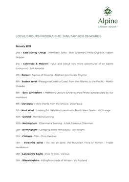 Local Groups Programme: January 2018 Onwards