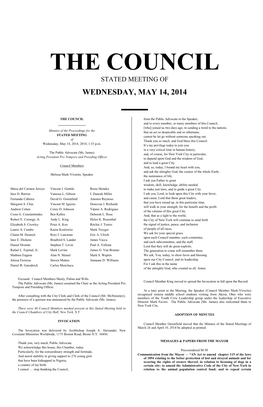 Stated Meeting of Wednesday, May 14, 2014