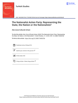 The Nationalist Action Party: Representing the State, the Nation Or the Nationalists?