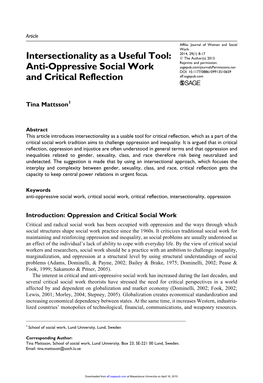 Intersectionality As a Useful Tool: Anti-Oppressive Social Work and Critical Reflection