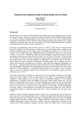 National and Regional Trends in Ideal Family Size in China Stuart Basten1,2 Gu Baochang3