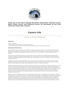 Cavern Life Lesson Plans 1, 2, 3