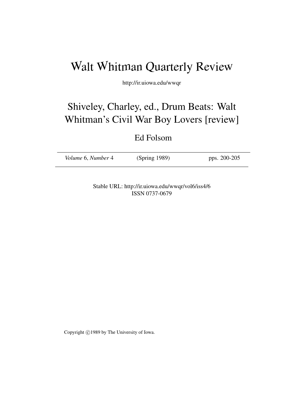 Walt Whitman Quarterly Review