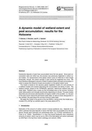 A Dynamic Model of Wetland Extent and Peat Accumulation: Results for the Holocene