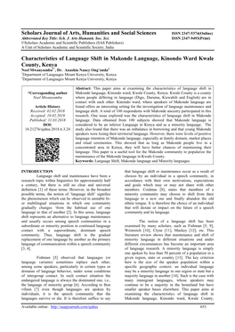 Characteristics of Language Shift in Makonde Language, Kinondo Ward Kwale County, Kenya Noel Mwanyumba1*, Dr