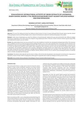 Evaluation of Antibacterial Activity of Crude Extracts of Gastropod, Harpa Davidis, Roding 1798, from Kanyakumari Coast Against Isolated Human and Fish Pathogens