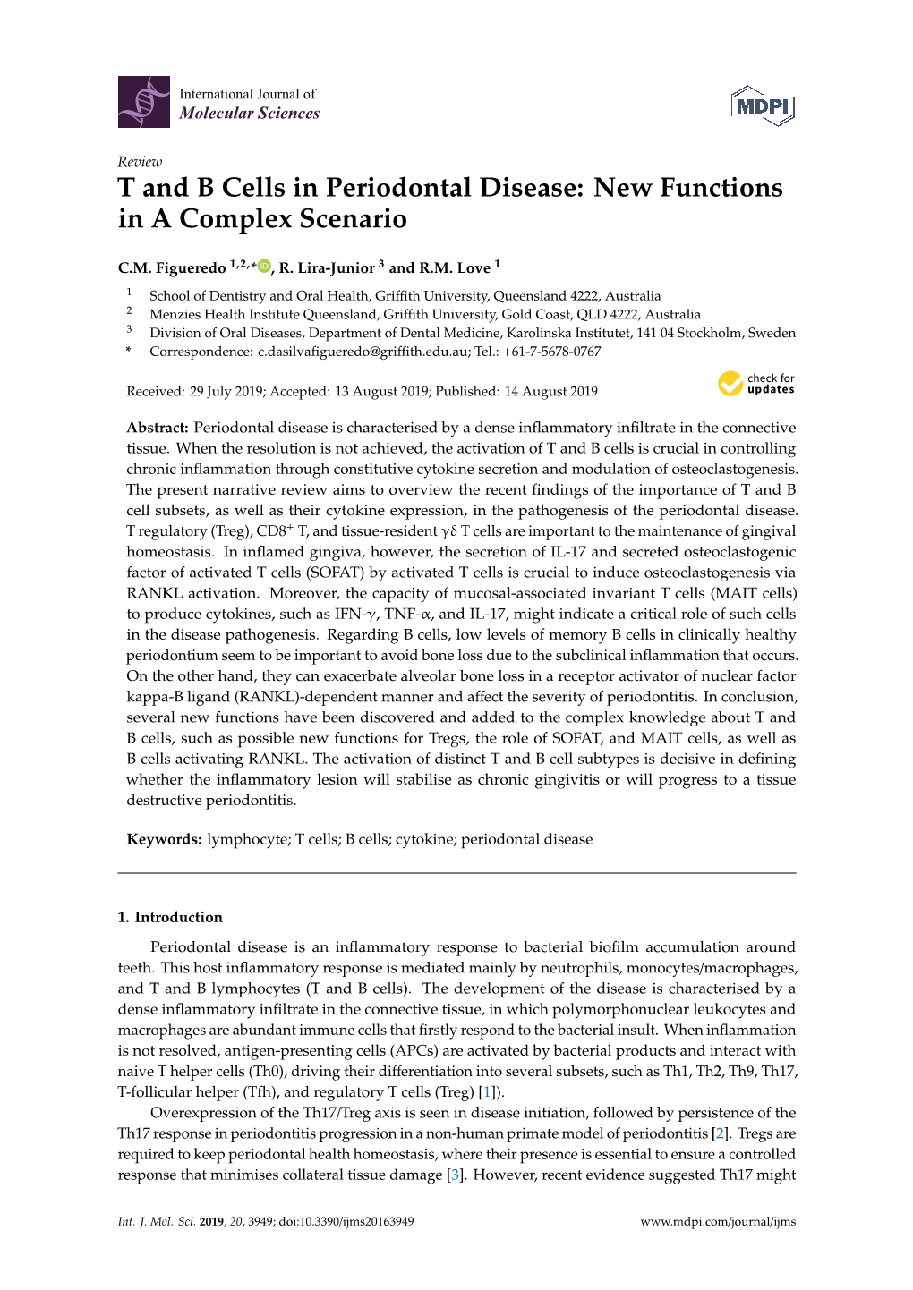 T and B Cells in Periodontal Disease: New Functions in a Complex Scenario