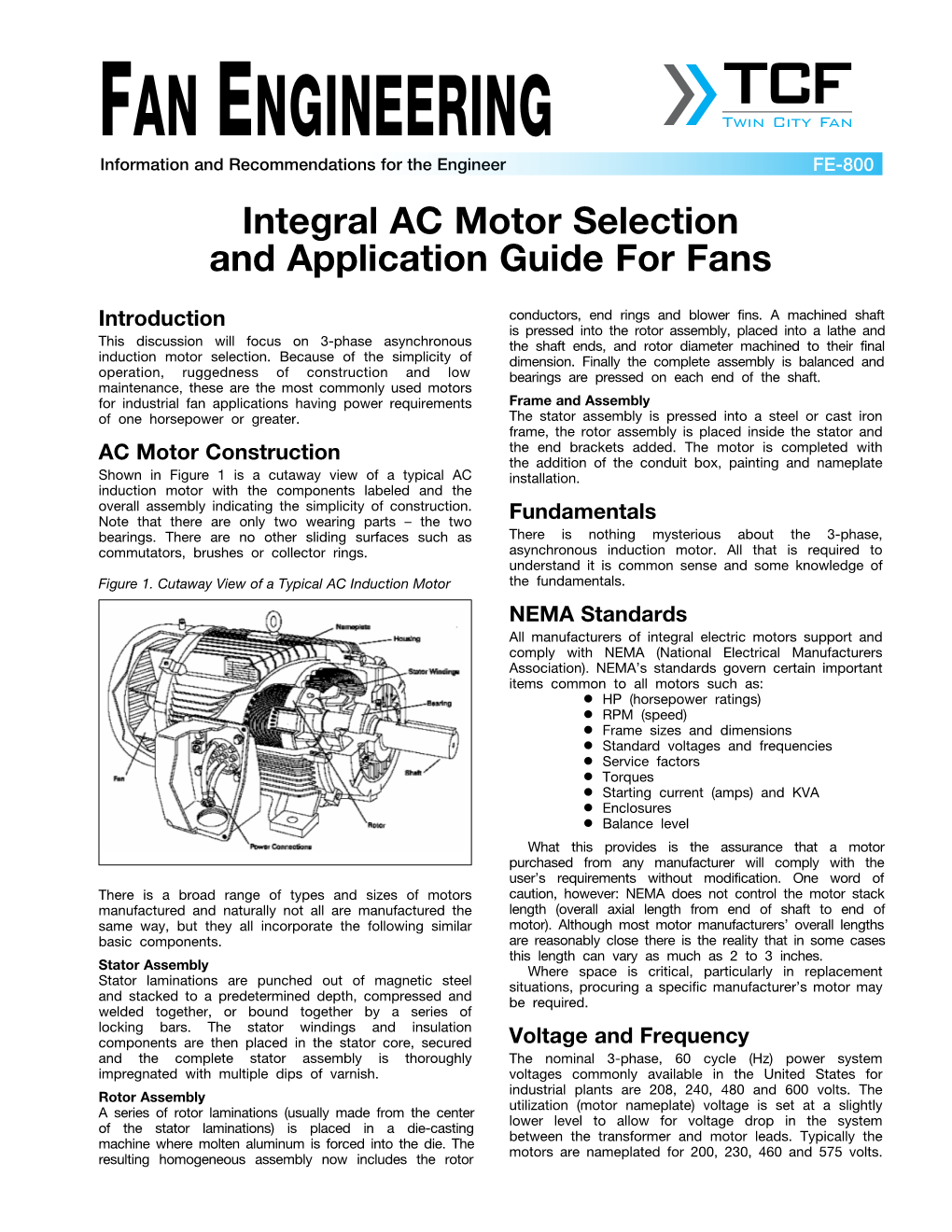 Integral AC Motor Selection and Application Guide for Fans