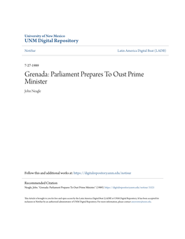 Grenada: Parliament Prepares to Oust Prime Minister John Neagle