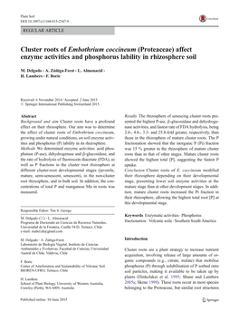 Cluster Roots of Embothrium Coccineum (Proteaceae) Affect Enzyme Activities and Phosphorus Lability in Rhizosphere Soil