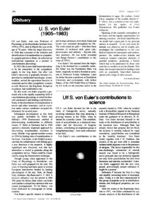 U. S. Von Euler (1905-1983) Uif S. Von Euler's Contributions to Science