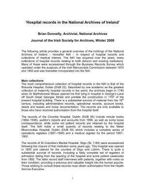 Hospital Records in the National Archives of Ireland’