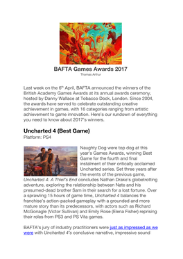 BAFTA Games Awards 2017 Uncharted 4