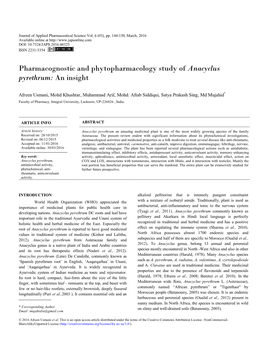Pharmacognostic and Phytopharmacology Study of Anacyclus Pyrethrum: an Insight