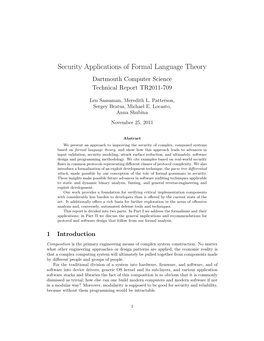 Security Applications of Formal Language Theory Dartmouth Computer Science Technical Report TR2011-709