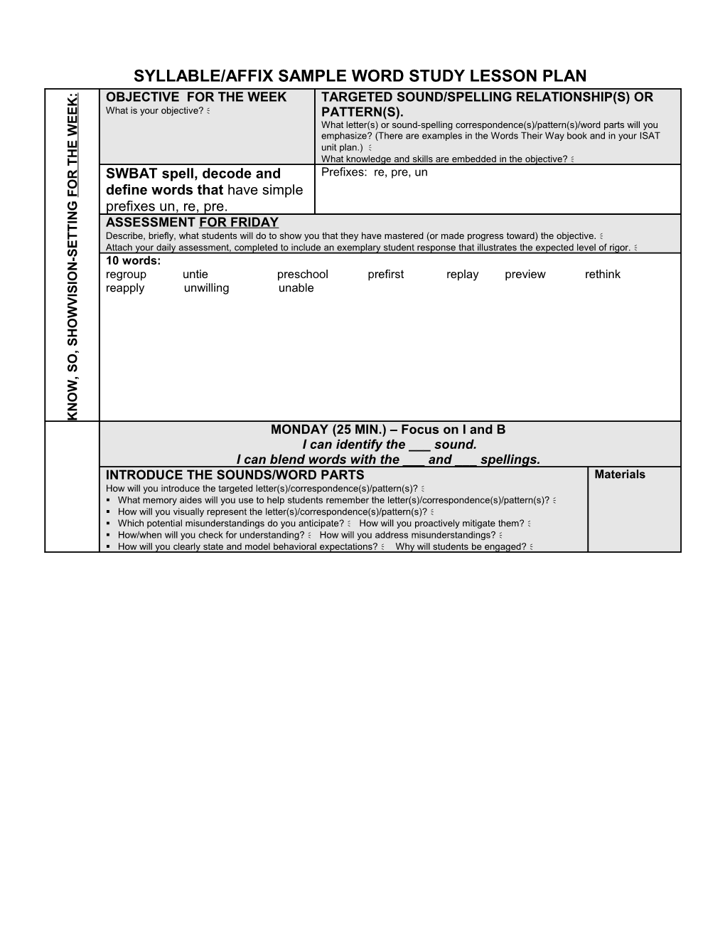 Word Study Lesson Plan