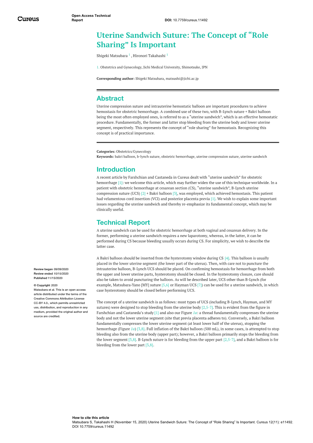 Uterine Sandwich Suture: the Concept of “Role Sharing” Is Important