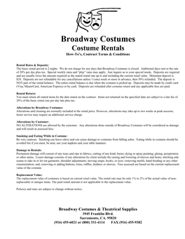 Broadway Costumes 2012 Rental List