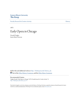Early Opera in Chicago Donald Tingley Eastern Illinois University