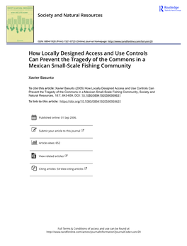 How Locally Designed Access and Use Controls Can Prevent the Tragedy of the Commons in a Mexican Small-Scale Fishing Community