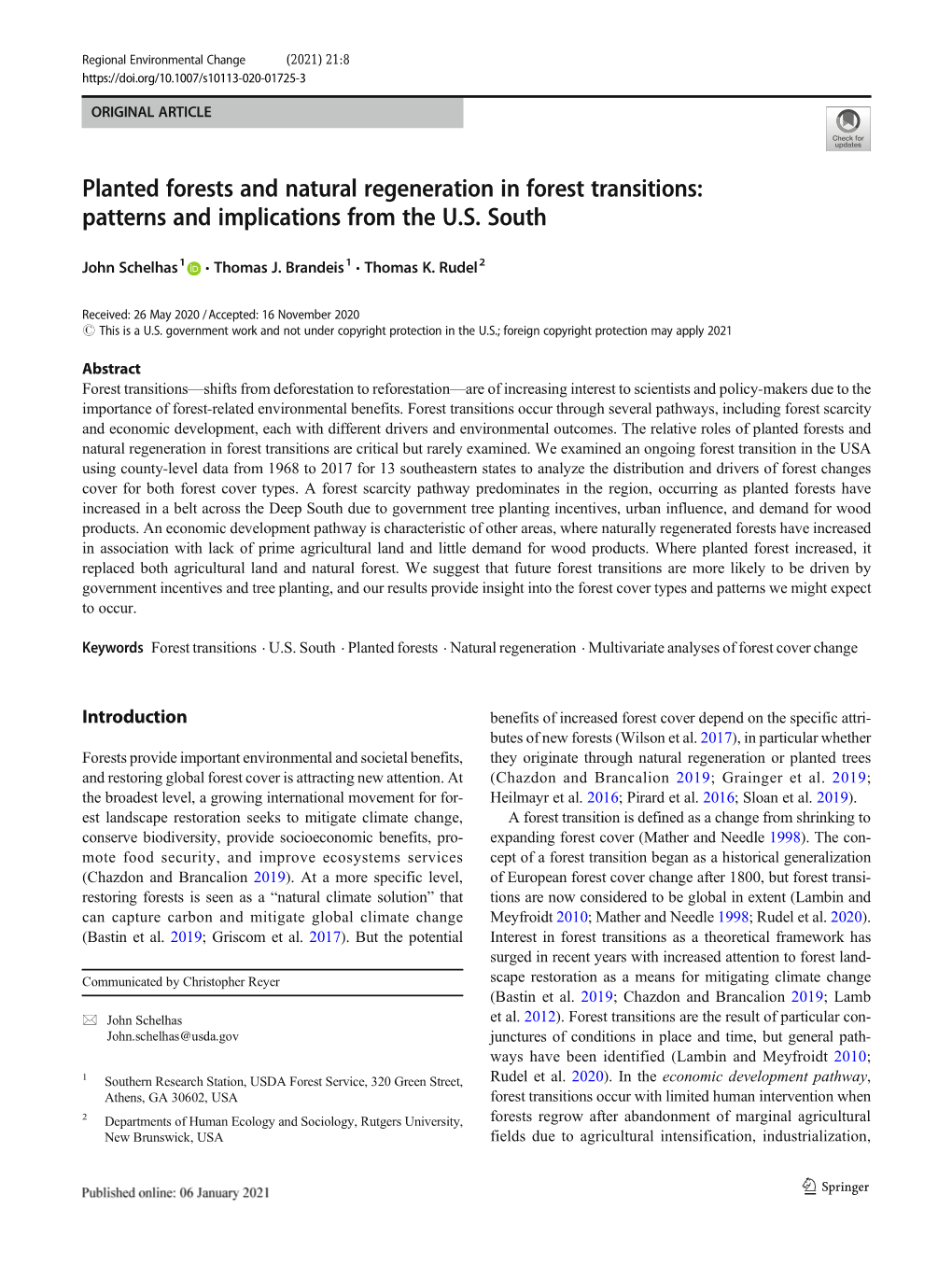 Planted Forests and Natural Regeneration in Forest Transitions: Patterns and Implications from the U.S