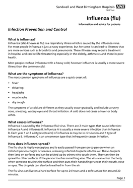 Influenza (Flu) Information and Advice for Patients Infection Prevention and Control