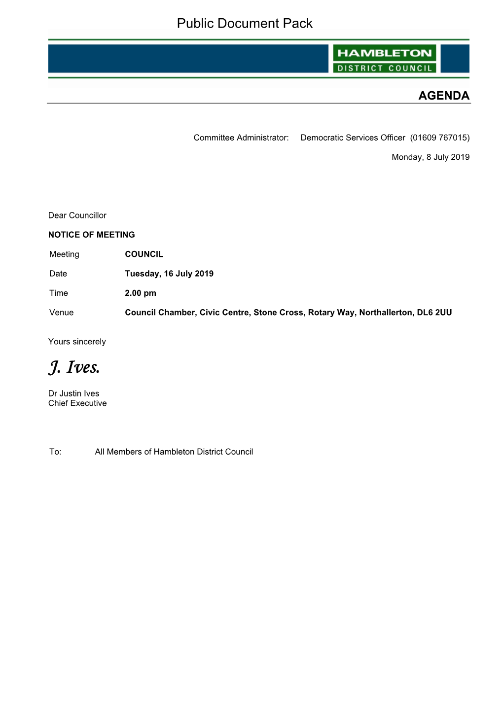 (Public Pack)Agenda Document for Council, 16/07/2019 14:00