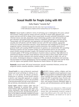 Sexual Health for People Living with HIV Kathy Shapiro,A Sunanda Rayb