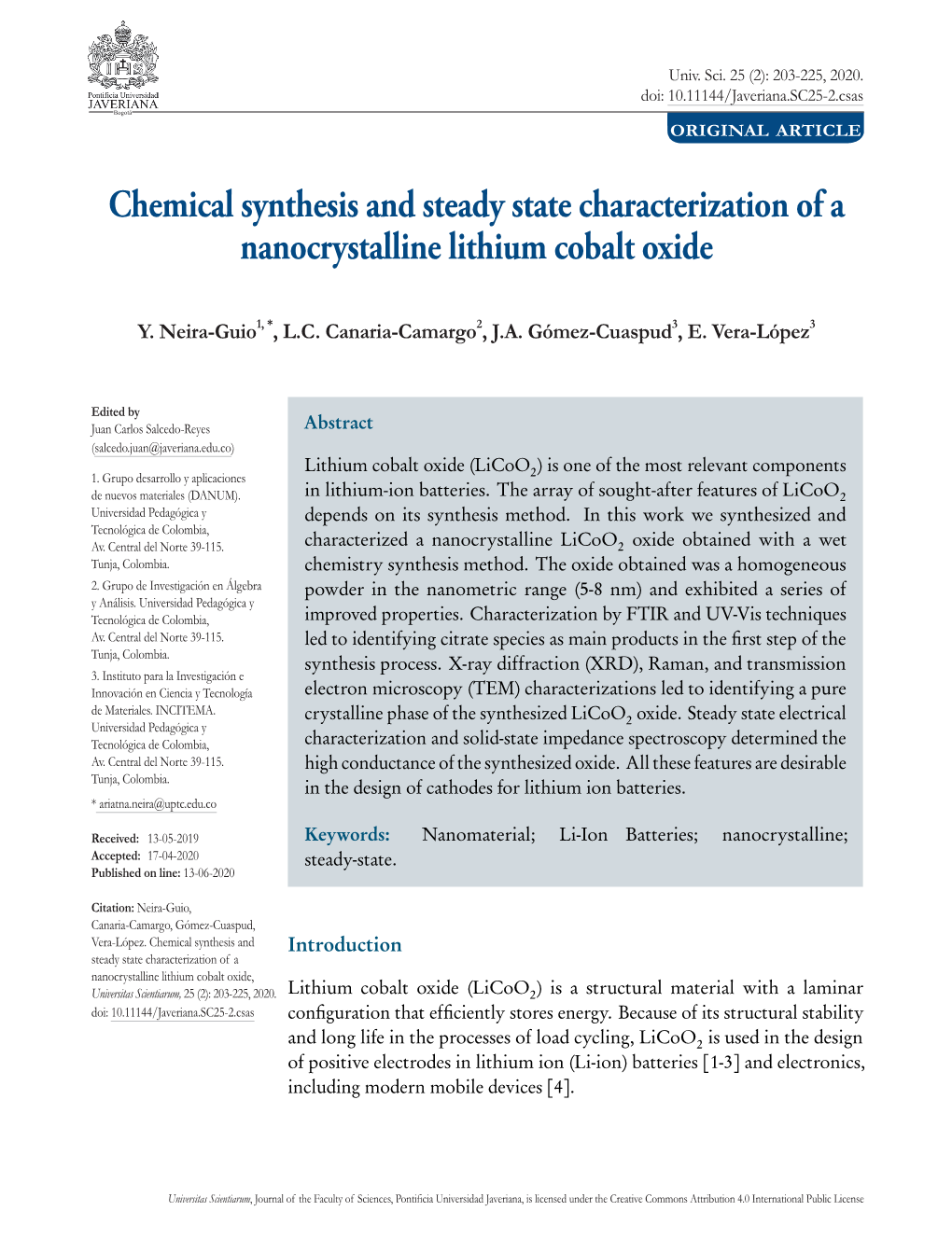 Chemical Synthesis and Steady State Characterization of a Nanocrystalline Lithium Cobalt Oxide