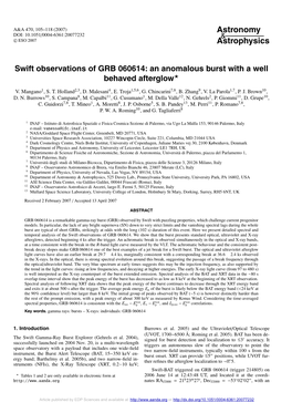 Swift Observations of GRB 060614: an Anomalous Burst with a Well Behaved Afterglow