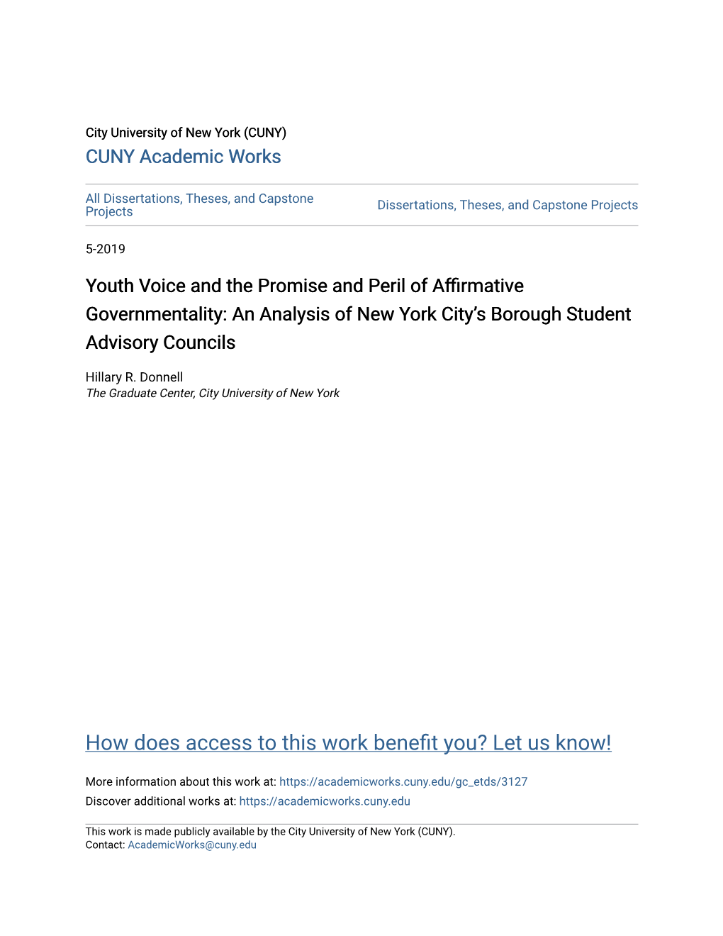 Youth Voice and the Promise and Peril of Affirmative Governmentality: an Analysis of New York City’S Borough Student Advisory Councils
