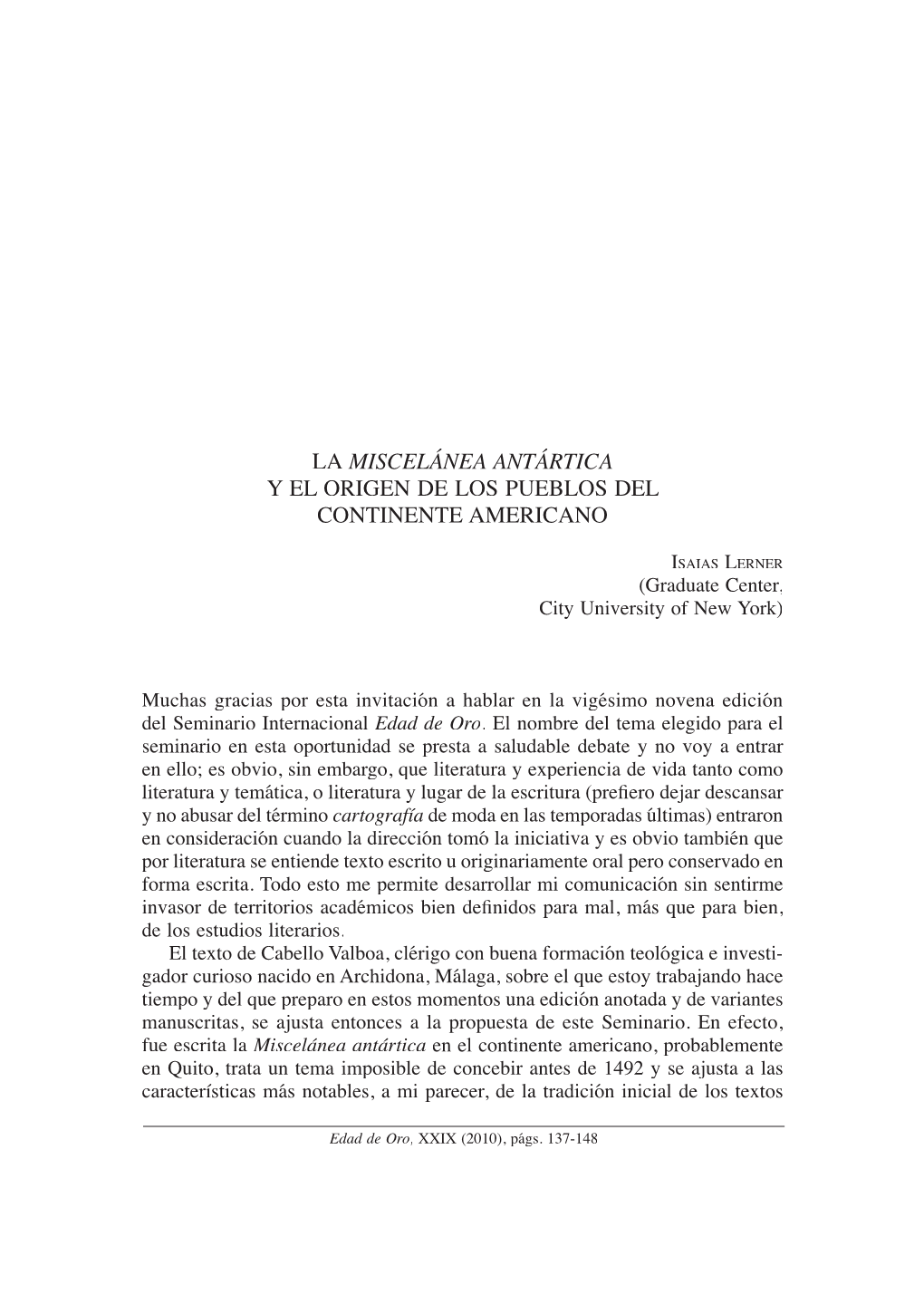 La Miscelánea Antártica Y El Origen De Los Pueblos Del Continente Americano