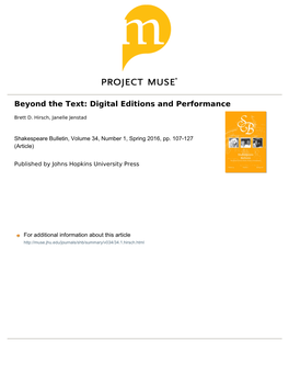 Beyond the Text: Digital Editions and Performance