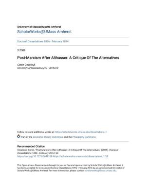 Post-Marxism After Althusser: a Critique of the Alternatives