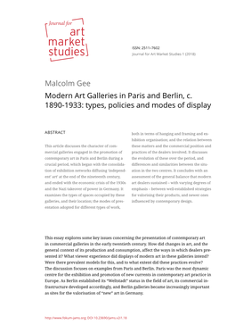 Malcolm Gee Modern Art Galleries in Paris and Berlin, C