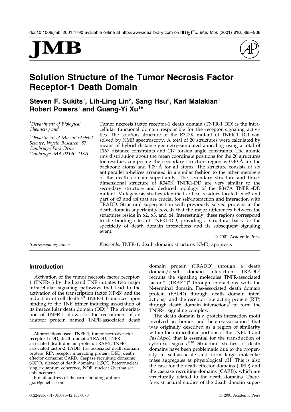 The Solution Structure of the Tumor Necrosis Factor Receptor-1 Death