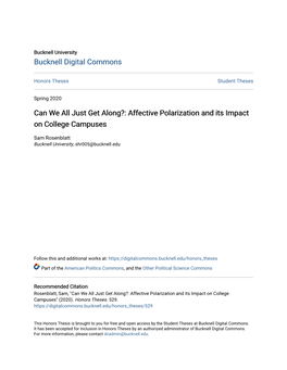Affective Polarization and Its Impact on College Campuses
