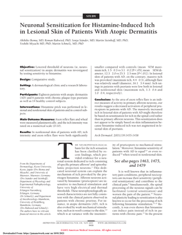 Neuronal Sensitization for Histamine-Induced Itch in Lesional Skin of Patients with Atopic Dermatitis