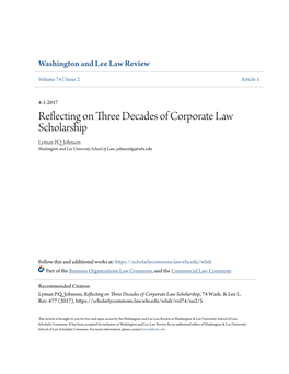 Reflecting on Three Decades of Corporate Law Scholarship Lyman P.Q